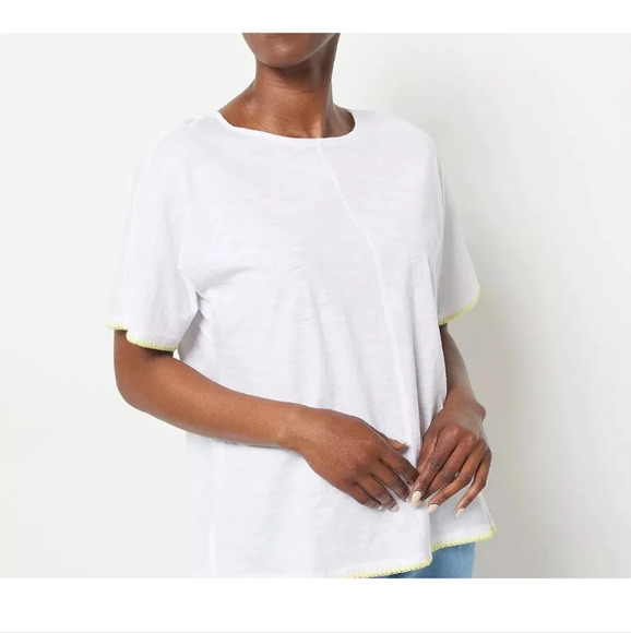 Jason Wu Tee Shirt Embroidered Hem Yellow White Medium - Picture 1 of 5